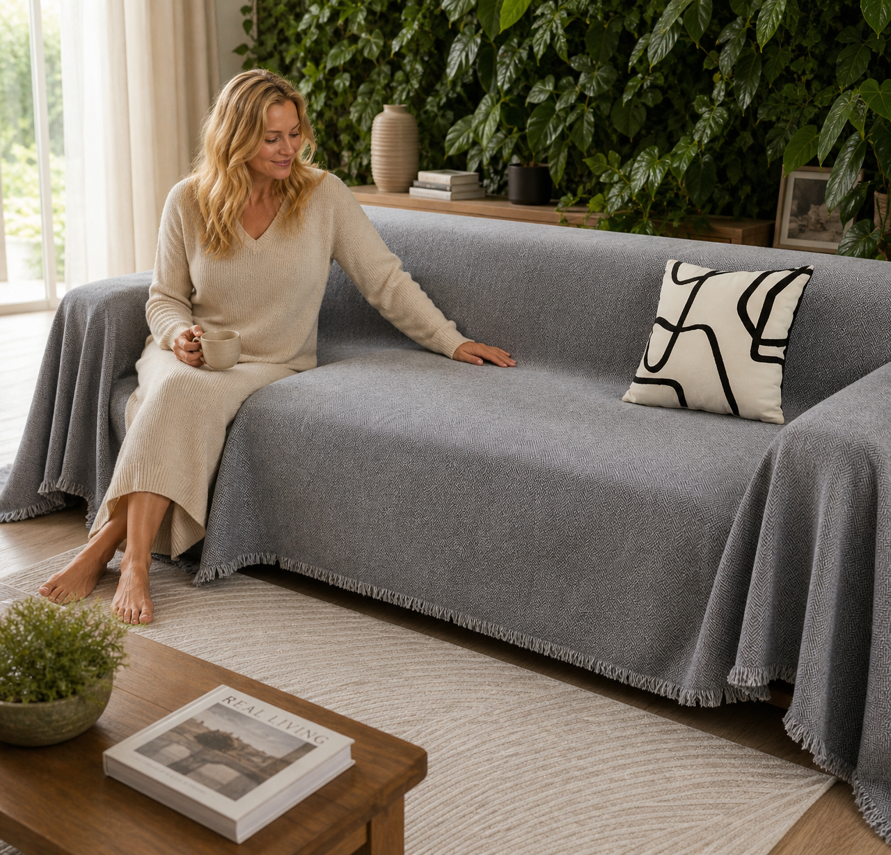 Sofa Decor Slate Chenille Tassel Sofa Cover Australia styled in a Sofa Decor article