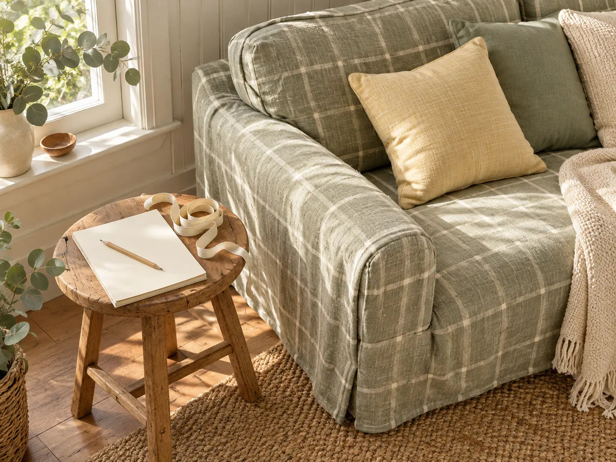 Patterned Sofa Covers styling illustration: plan what happens at joins