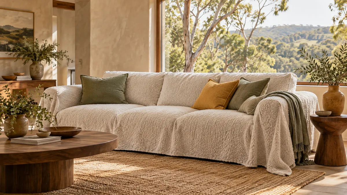 Plush Sofa Covers styling illustration in an Australian-inspired room