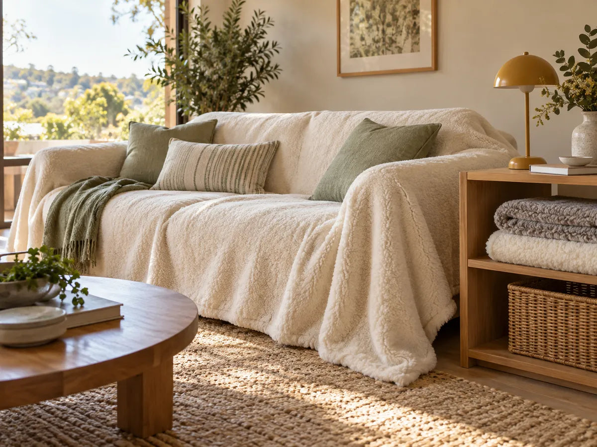 Plush Sofa Covers styling illustration: keep care product-specific