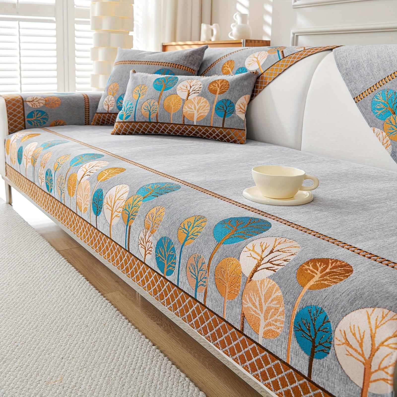 Sofa Decor Moonlit Jacquard Armchair Cover styled for sofa cover styling and colour guide in Australian homes