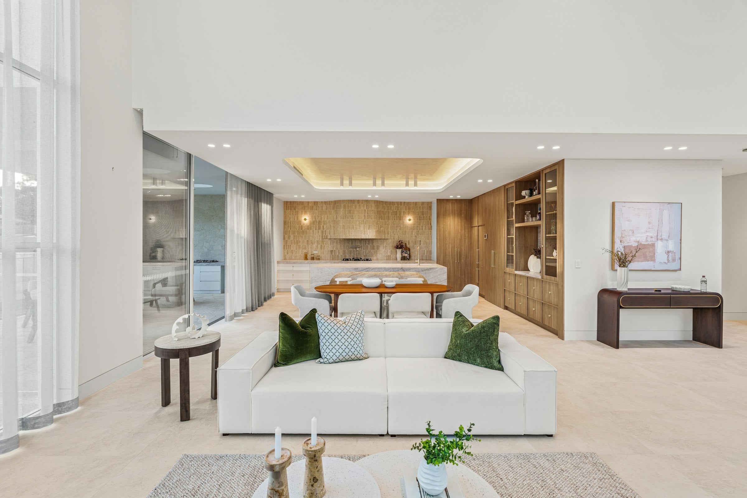 Open-plan living room with sofa and dining area for Sofa Decor colour and texture guide