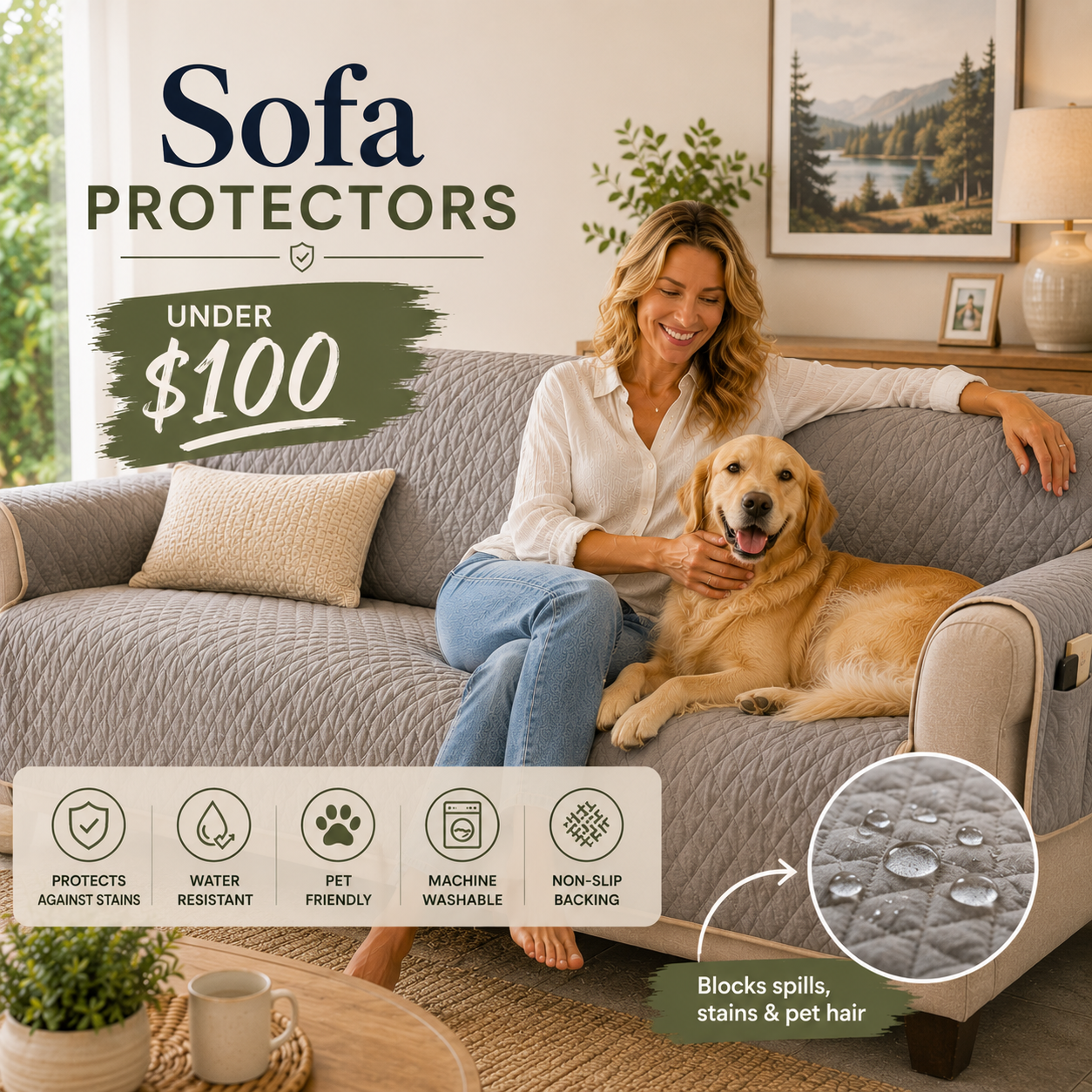 Washable protector providing targeted coverage on upholstered seating