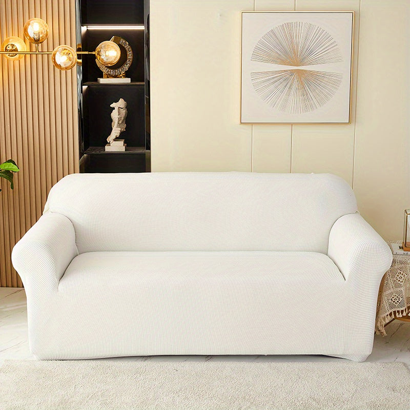Calma sofa cover in White, front view of the fitted sofa cover