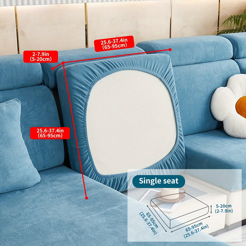 Orana in Blue: cushion cover shown from the underside with a Single seat measuring diagram
