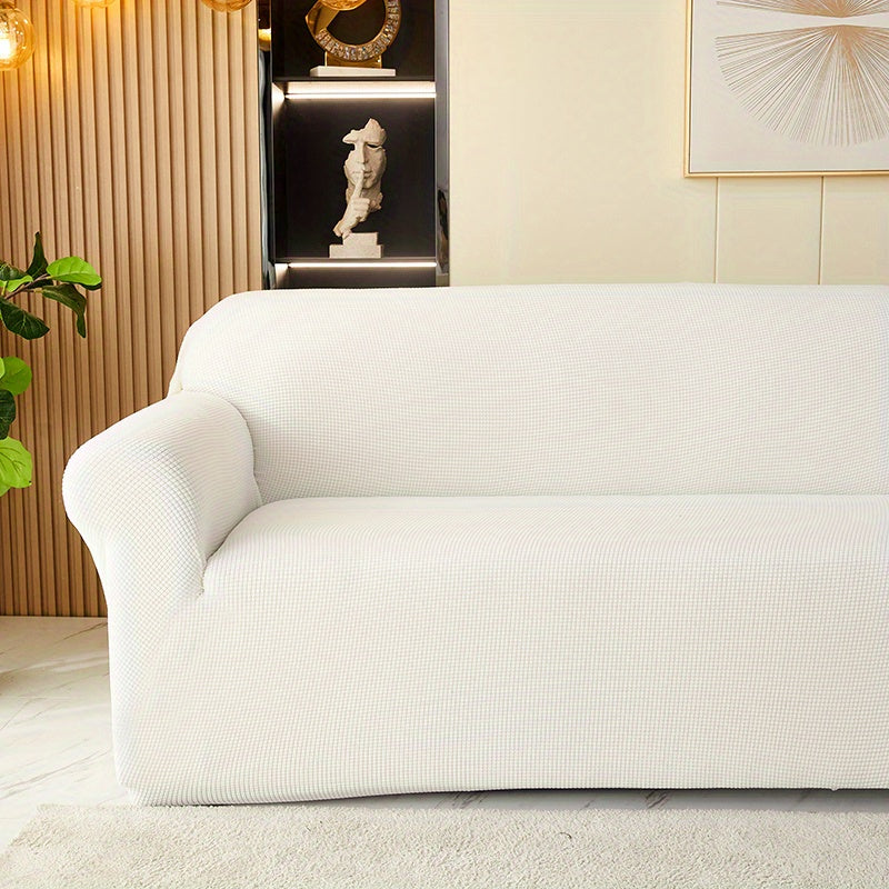 Calma sofa cover in White, closer view of the seat, arm and back