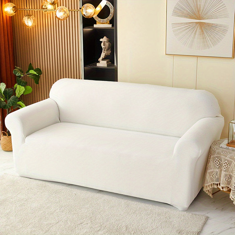 Calma sofa cover in White, wide view over the seat and arms