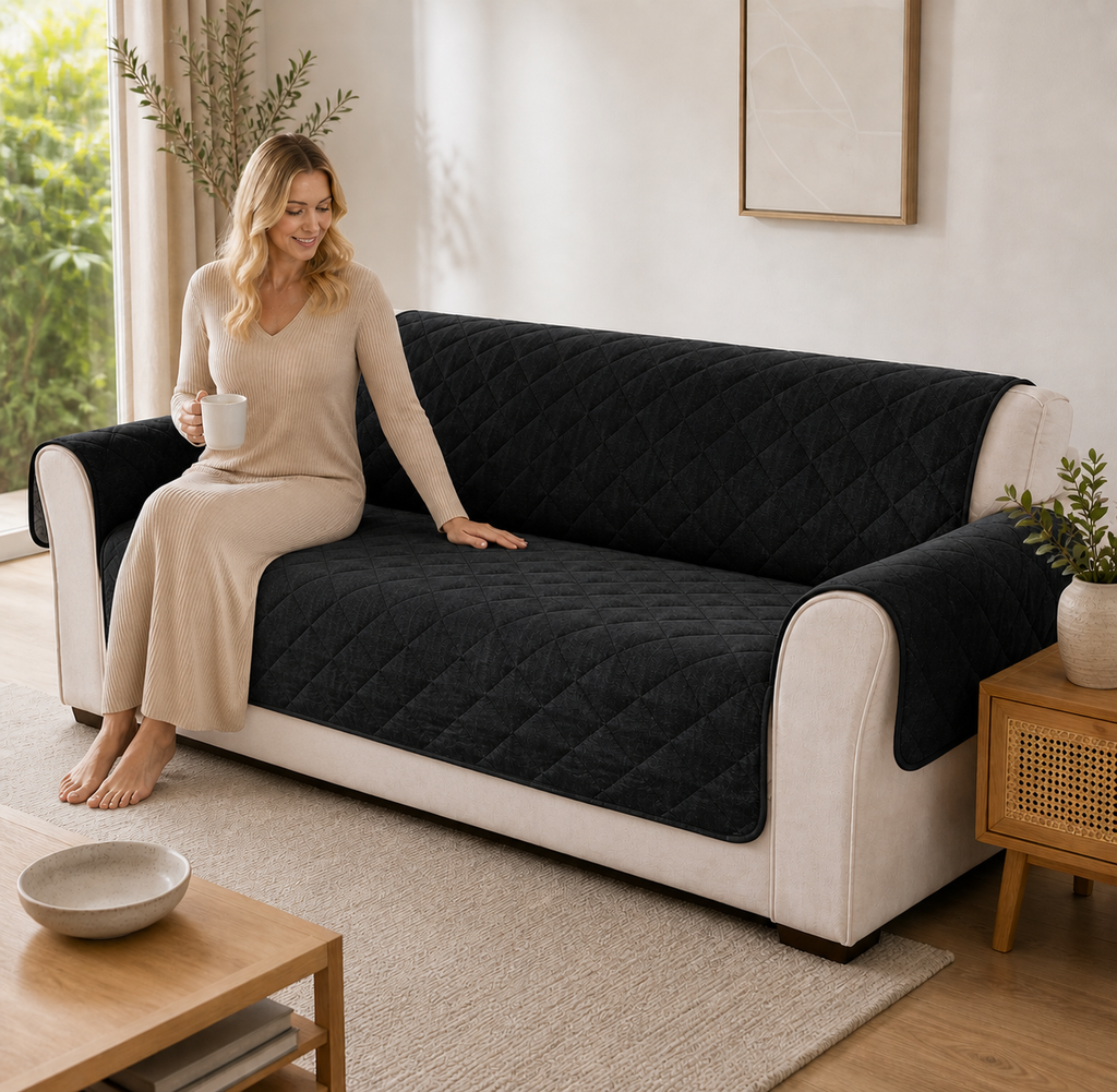 Waterproof Quilted Sofa Cover – Anti-Wear Pet & Kids Couch Protector for Recliners - black / 1seat for Australian sofa styling