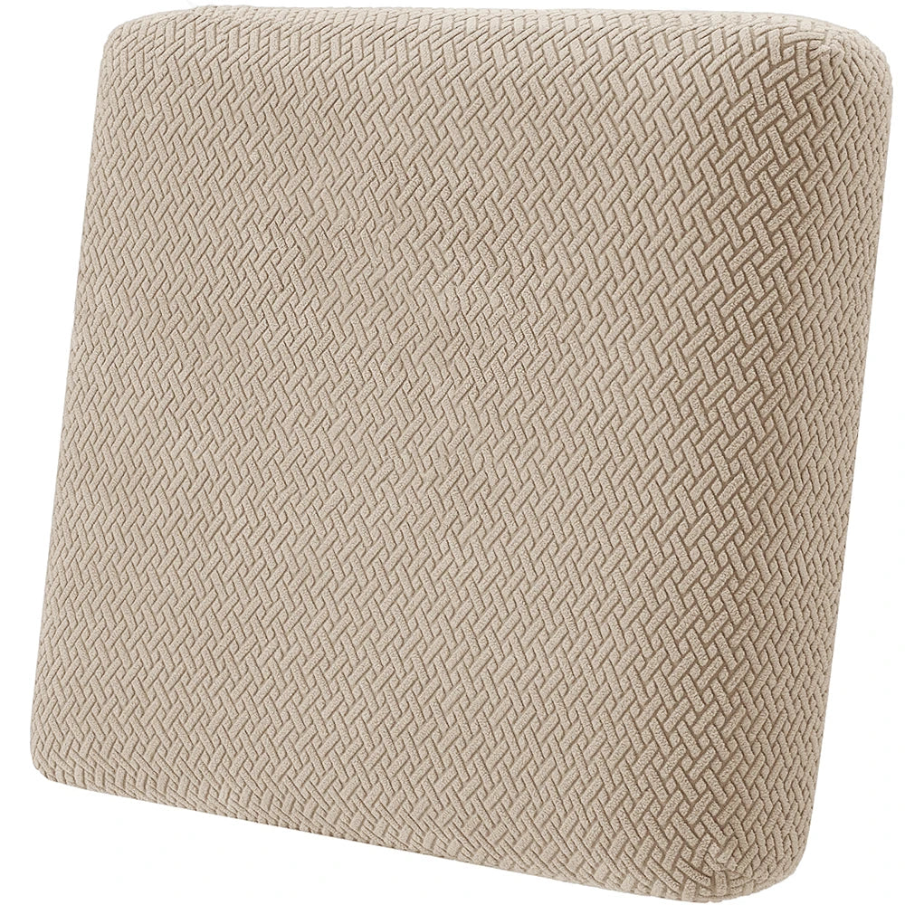 Sand Terrigal cushion cover with a textured diagonal pattern, shown fitted around a rectangular cushion