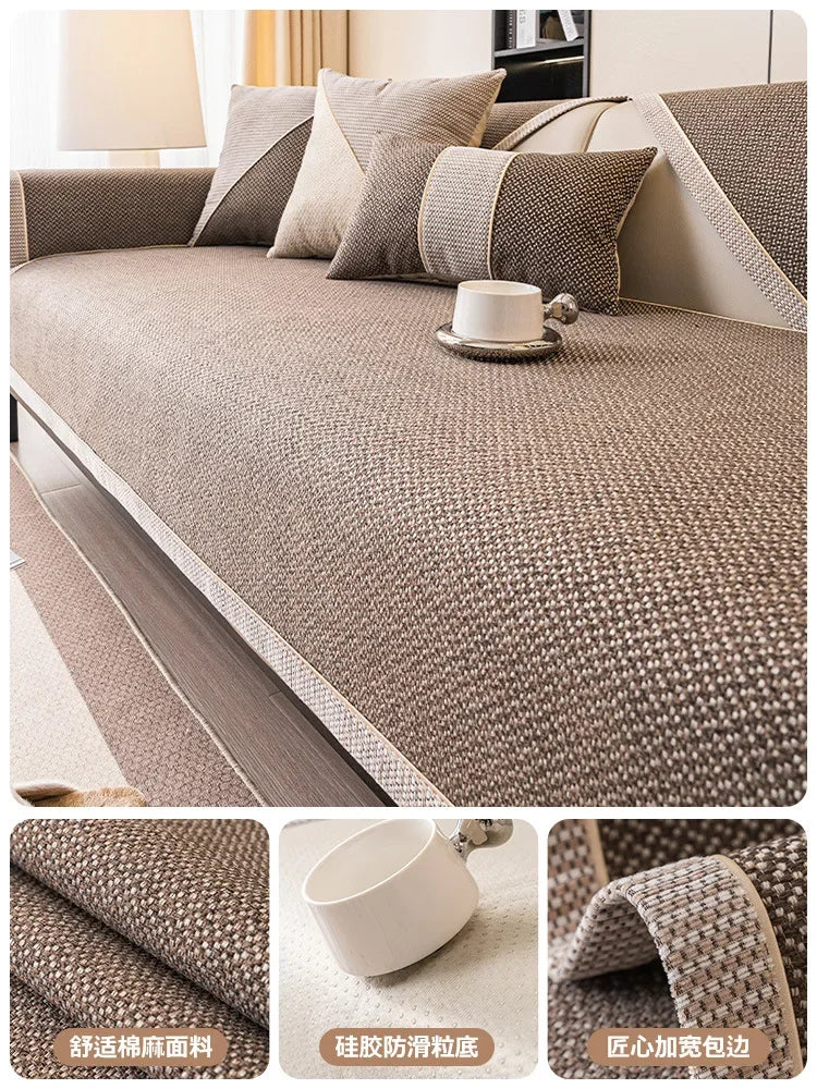 Cotton & Linen Look Sofa Cushion Cover – Waterproof Non-Slip Backrest & Seat Protector - F / 70x210cm for Australian sofa styling