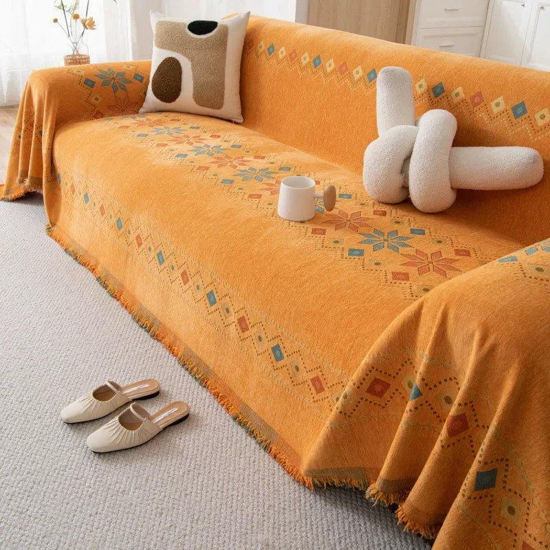 Sofa Decor Capri Water Resistant Chenille Sofa Cover - in tan 180X130cm - chenille boho water resistant - fit and drape view - for Australian sofas