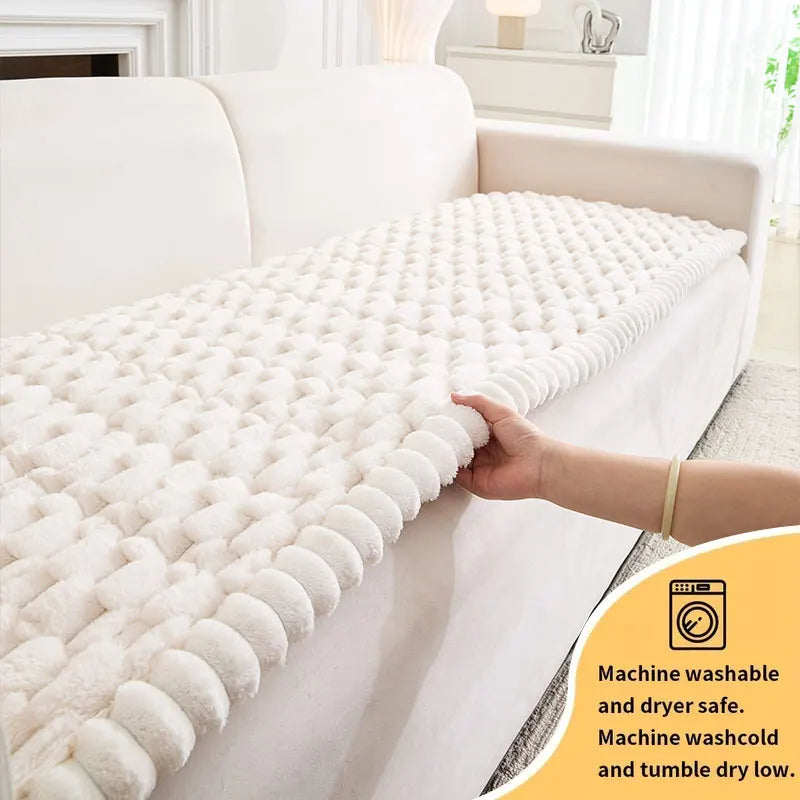 Fluffy Sofa Seat Cushion – Anti-Slip Turtle Pattern Universal Sofa Cover - White / 70*150cm for Australian sofa styling