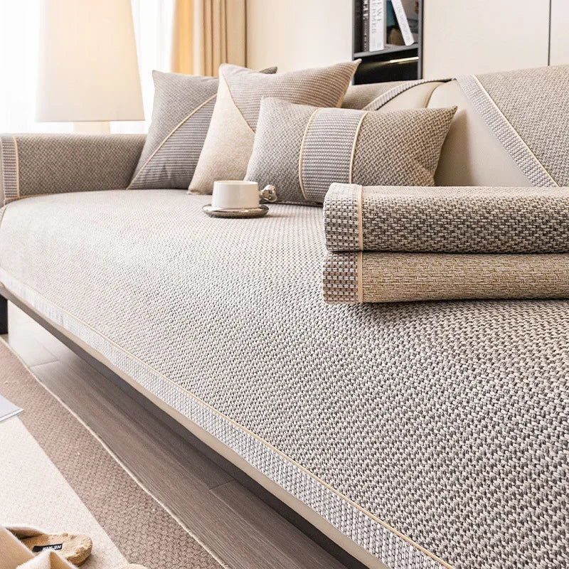 Cotton & Linen Look Sofa Cushion Cover – Waterproof Non-Slip Backrest & Seat Protector - G / 90x160cm for Australian sofa styling