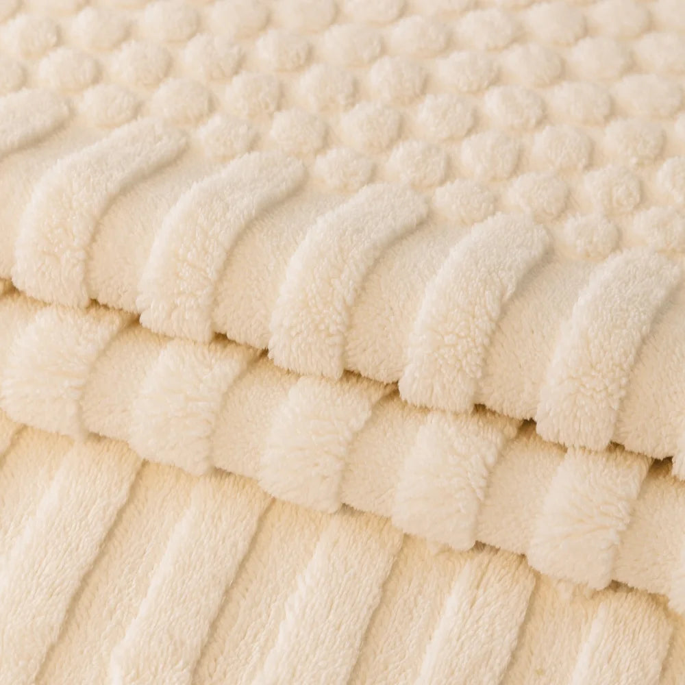 Thickened Geometric Jacquard Fleece Sofa Cover – Warm Non-Slip Couch Seat Protector - Cream / 70*70cm for Australian sofa styling