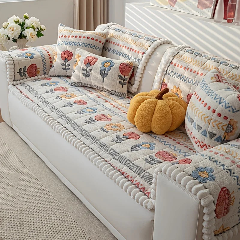 Bohemian Plush Milk Velvet Sofa Cover – Thick Jacquard Sofa Pad for Warm & Stylish Comfort - WHITE / 30 50cm for Australian sofa styling