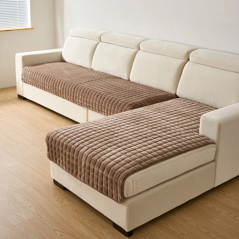 Plush Velvet Sofa Cushion Cover - Non-Slip Seat Protector - Dark Coffee / 45x45 pillowcase1 for Australian sofa styling