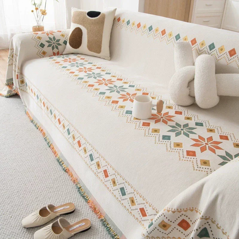 Sofa Decor Capri Water Resistant Chenille Sofa Cover - in tan 180X130cm - chenille boho water resistant - lounge styling view - for Australian sofas