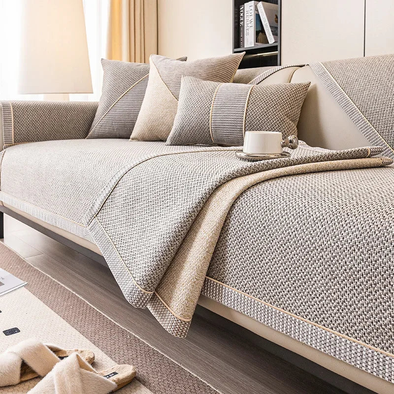Cotton & Linen Look Sofa Cushion Cover – Waterproof Non-Slip Backrest & Seat Protector - G / 90x180cm for Australian sofa styling