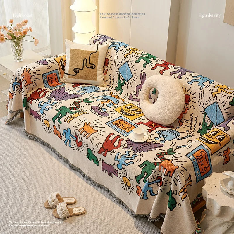 Double-Sided Patchwork Sofa Blanket – Thick Non-Slip All-Cover Couch Protector - Color Graffiti / 180x300cm for Australian sofa styling