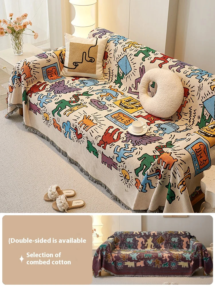 Double-Sided Patchwork Sofa Blanket – Thick Non-Slip All-Cover Couch Protector - Color Graffiti / 180x230cm for Australian sofa styling