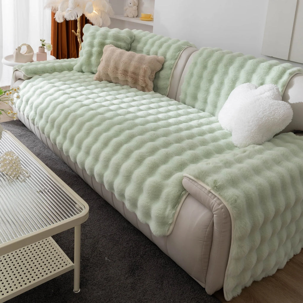 Imitation Rabbit Fur Sofa Cushion Cover - Plush Non-Slip Seat Pad - Cream / 70x120cm for Australian sofa styling