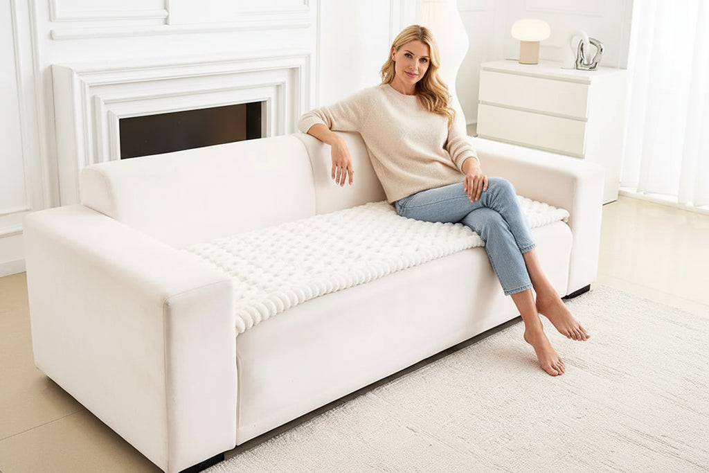 Fluffy Sofa Seat Cushion – Anti-Slip Turtle Pattern Universal Sofa Cover - White / 70X240cm for Australian sofa styling