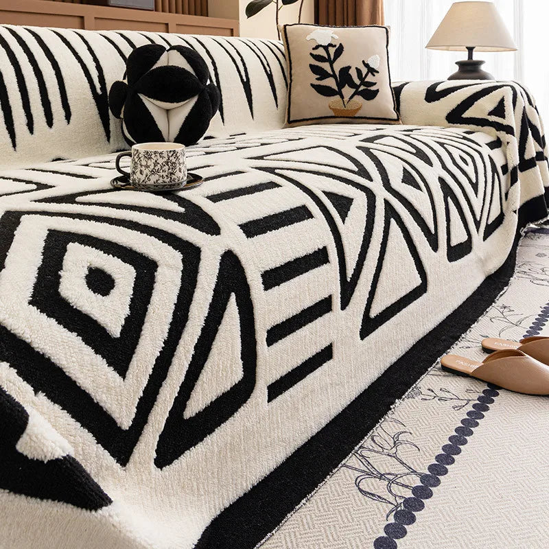 Bohemian Jacquard Sofa Blanket – Vintage Interlaced All-Cover Couch Protector for Pets - Beige / 180X300cm for Australian sofa styling
