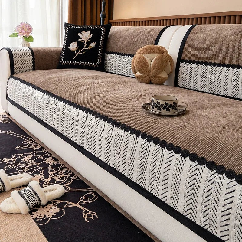 Brown Marlow seat and back panels with a patterned border and round black trim.