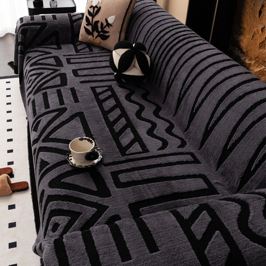 Bohemian Jacquard Sofa Blanket – Vintage Interlaced All-Cover Couch Protector for Pets - Dark Grey / 180X300cm for Australian sofa styling