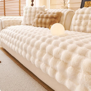 Sofa Decor Aurelia Faux Fur Sofa Seat Cover detail product image for pet friendly sofa cushion cover in Australia - Cream / 90x70cm