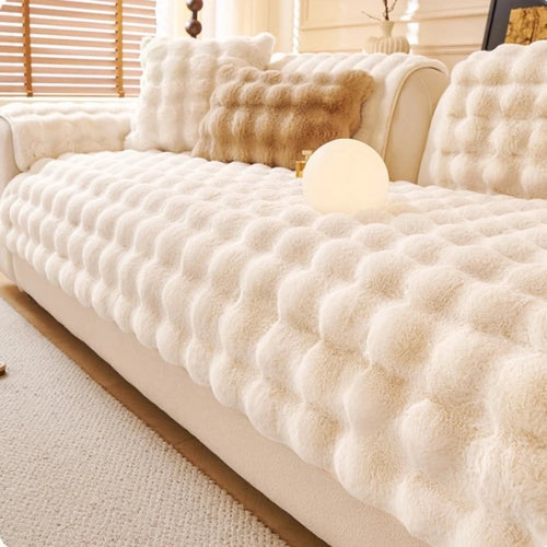 Sofa Decor Aurelia Faux Fur Sofa Seat Cover detail product image for pet friendly sofa cushion cover in Australia - Cream / 90x70cm