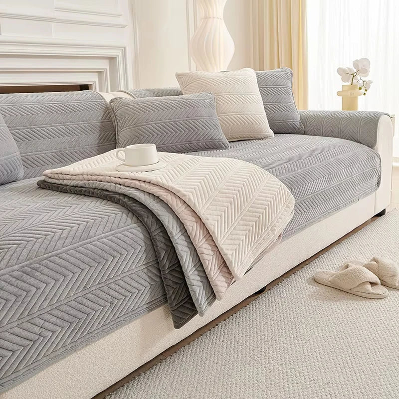 Sofa Decor Umbria Velvet Geometric Sofa Cover lifestyle product image for stretch sofa cover in Australia - A4 Dark gray / C 70x180cm 1pc