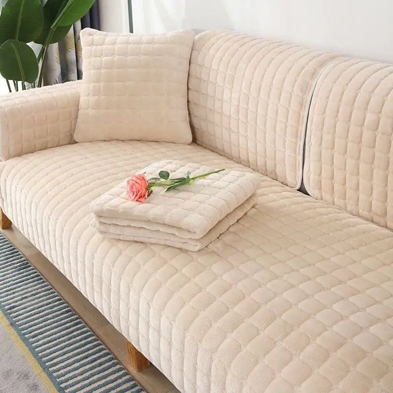 Sofa Decor Raine Plush Flannel Cushion Cover detail product image for soft plush sofa cushion cover in Australia - Beige White / 90x240cm 1pcs