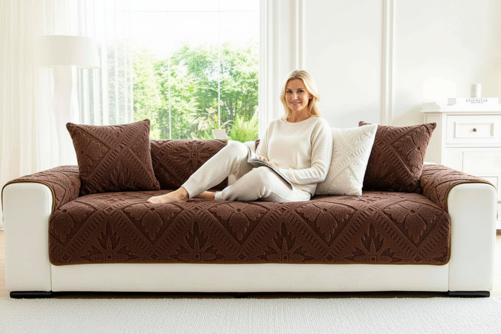 Plush Winter Sofa Seat Pad – Non-Slip French-Style Couch Mat for Living Rooms - A4 Coffee / R 110x240cm 1pc for Australian sofa styling