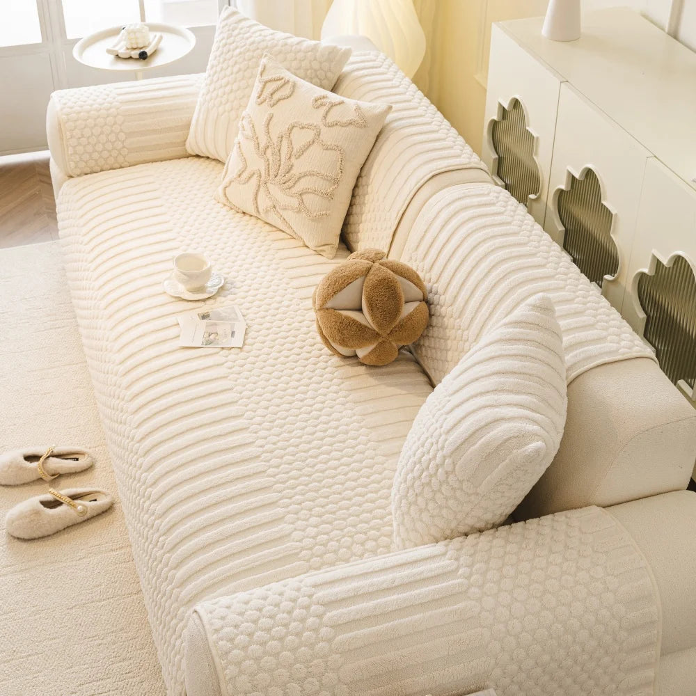 Thickened Geometric Jacquard Fleece Sofa Cover – Warm Non-Slip Couch Seat Protector - Navy / 90x180cm for Australian sofa styling