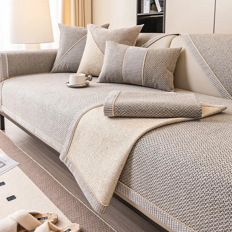 Cotton & Linen Look Sofa Cushion Cover – Waterproof Non-Slip Backrest & Seat Protector - F / 90x90cm for Australian sofa styling