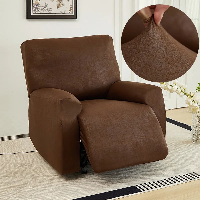 Nero brown recliner cover shown with an inset of fabric being pulled