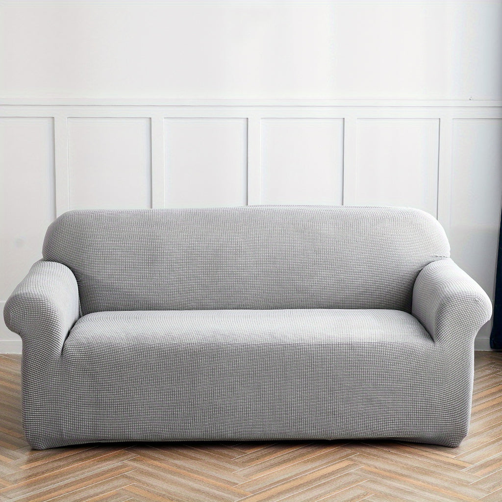 Calma sofa cover in Light Gray, front view of the fitted sofa cover