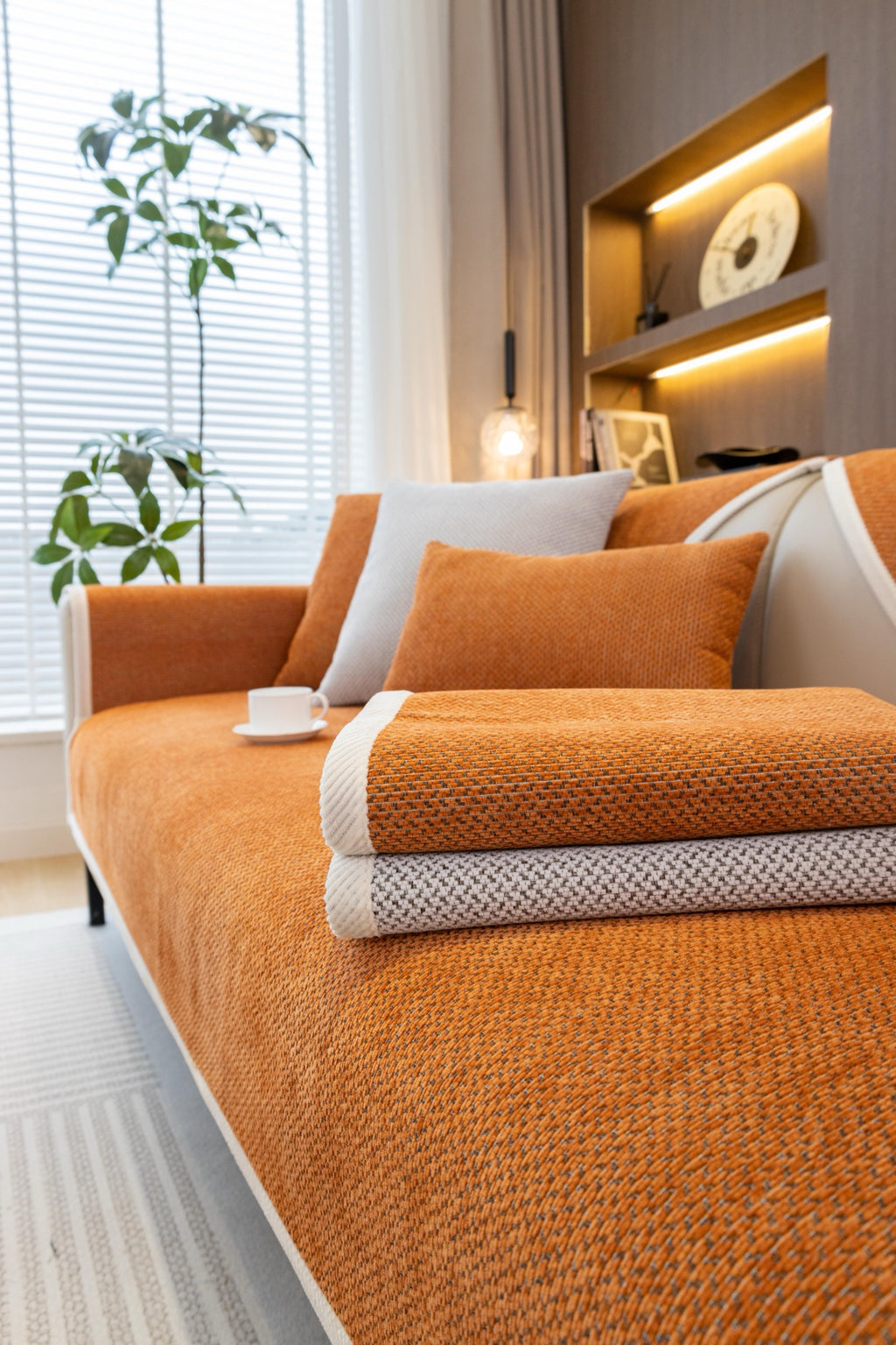 Sofa Decor Alessia Woven Chenille Sofa Seat Cover in Burnt Orange - detail image for chenille sofa cover pieces in Australia