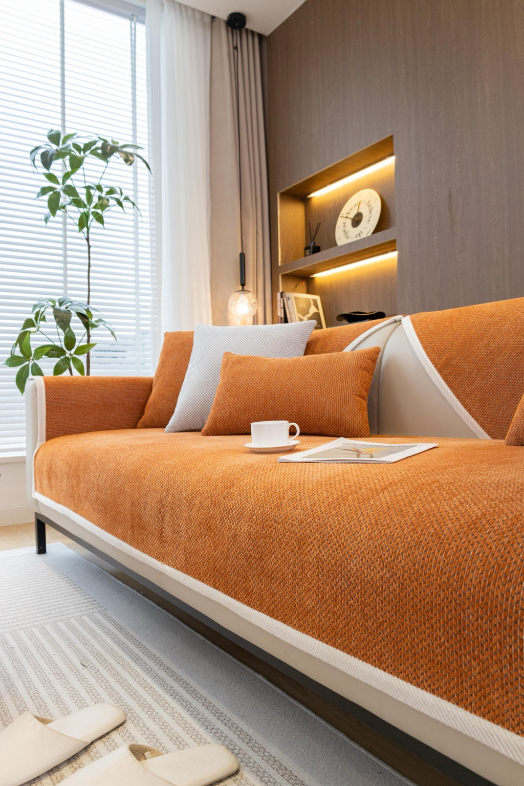 Sofa Decor Alessia Woven Chenille Sofa Seat Cover in Burnt Orange - detail image for chenille sofa cover pieces in Australia
