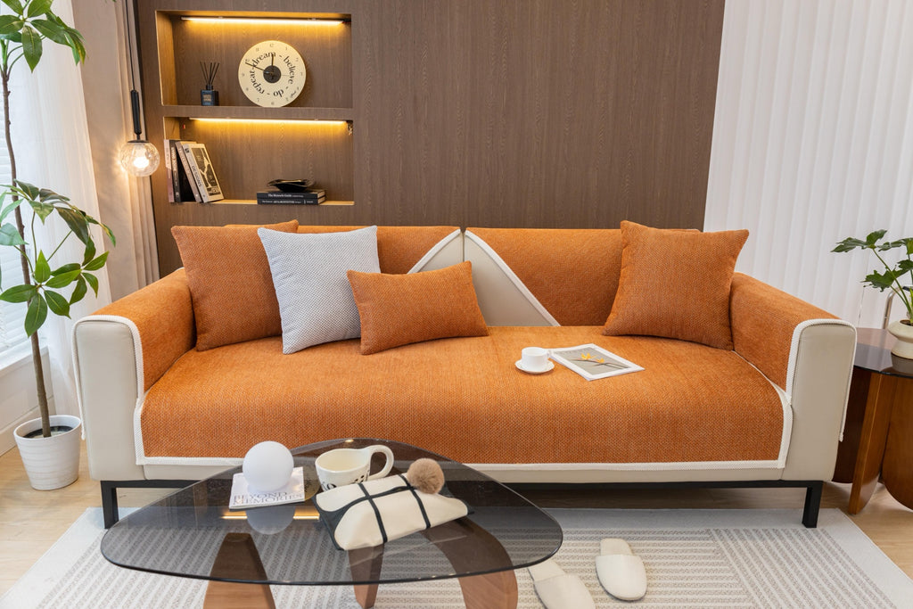 Sofa Decor Alessia Woven Chenille Sofa Seat Cover in Burnt Orange - detail image for chenille sofa cover pieces in Australia