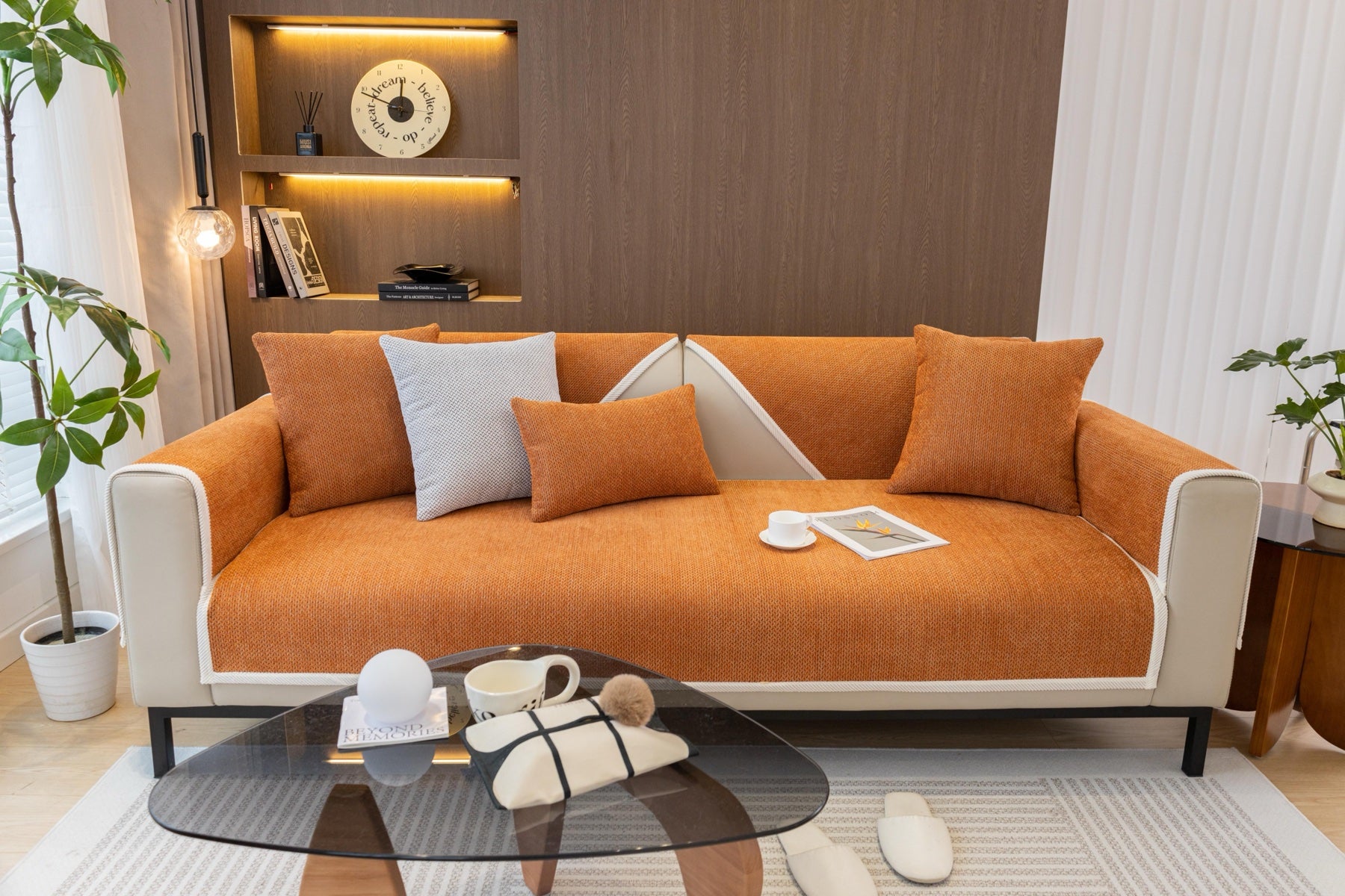 Sofa Decor Alessia Woven Chenille Sofa Seat Cover in Burnt Orange - detail image for chenille sofa cover pieces in Australia