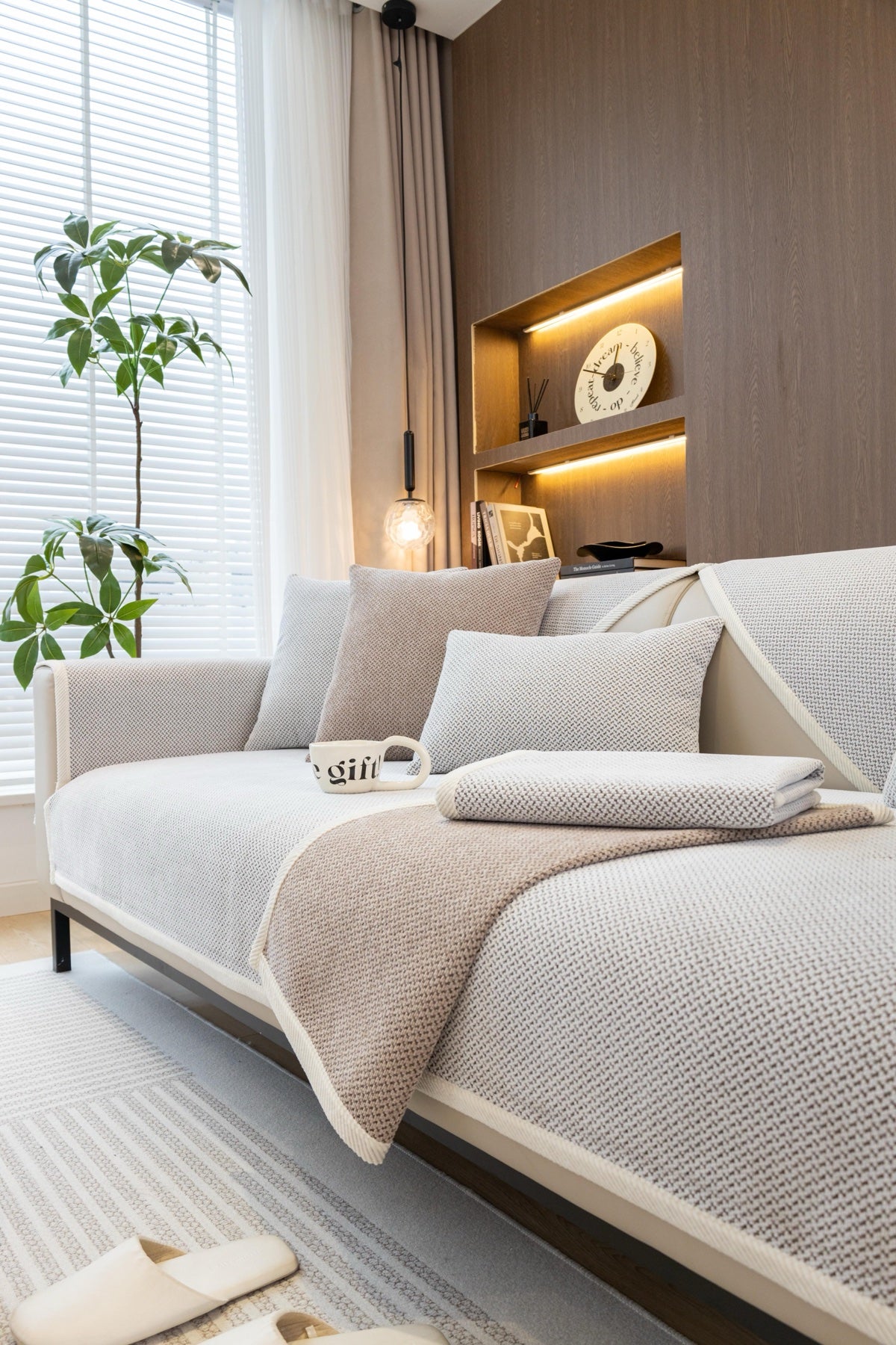 Sofa Decor Alessia Woven Chenille Sofa Seat Cover in Ivory Grey - detail image for chenille sofa cover pieces in Australia