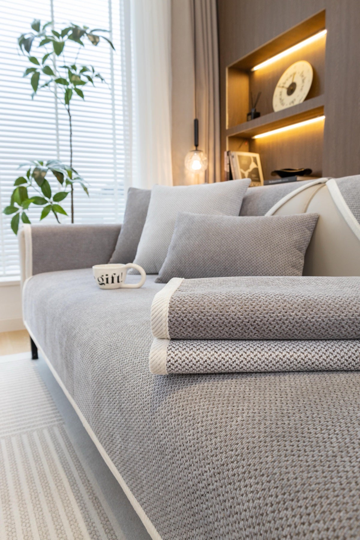 Sofa Decor Alessia Woven Chenille Sofa Seat Cover in Silver Grey - detail image for chenille sofa cover pieces in Australia