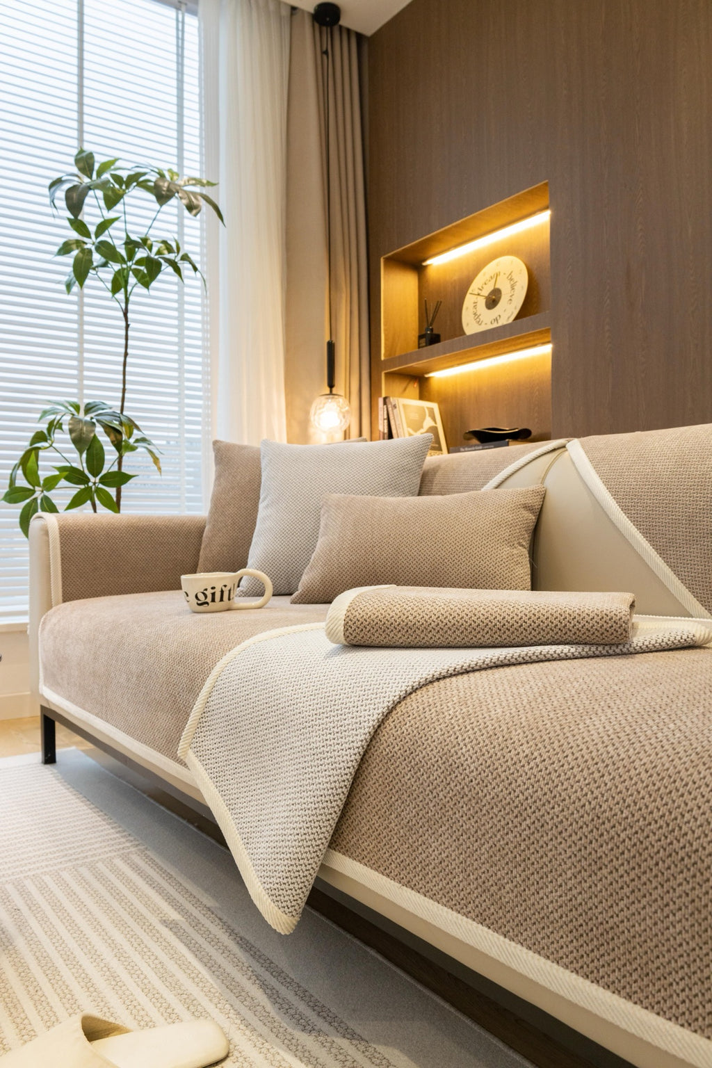 Sofa Decor Alessia Woven Chenille Sofa Seat Cover in Warm Beige - detail image for chenille sofa cover pieces in Australia