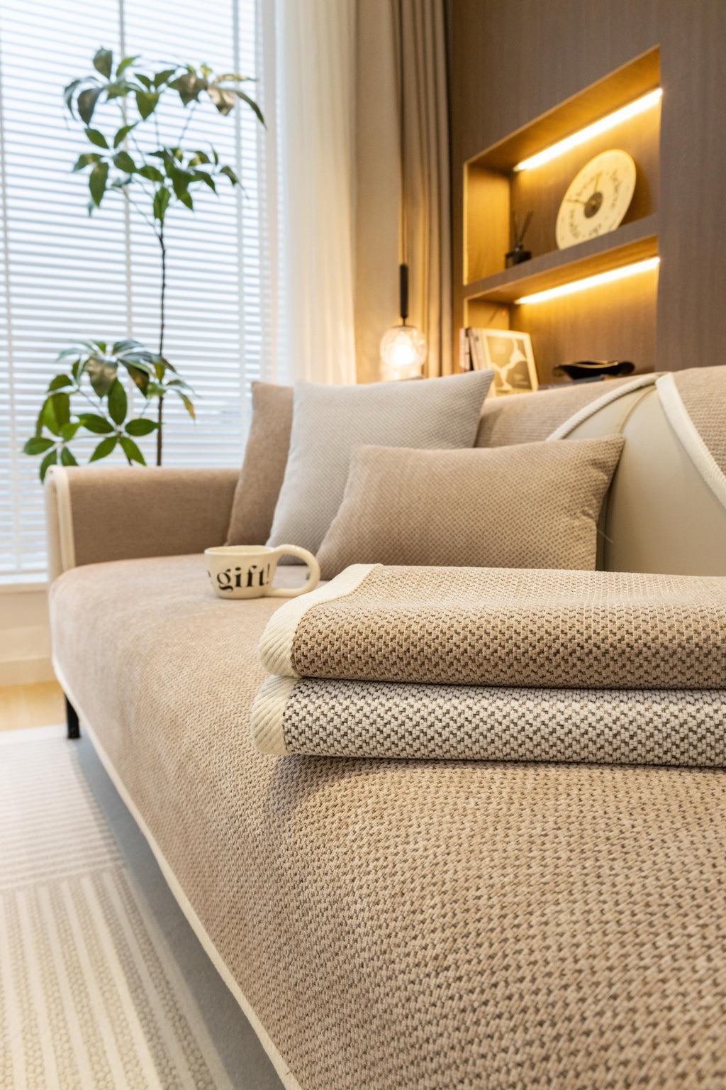 Sofa Decor Alessia Woven Chenille Sofa Seat Cover in Warm Beige - detail image for chenille sofa cover pieces in Australia