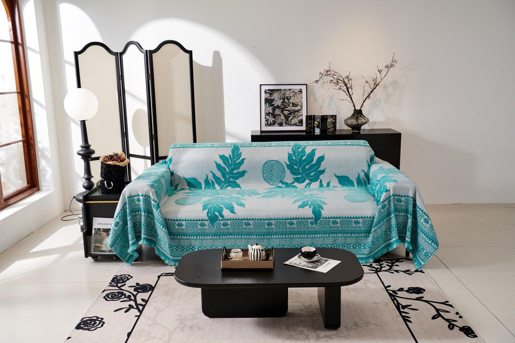 Sofa Decor Amalfi Palm Jacquard Sofa Throw Cover in Aqua Palm - palm jacquard sofa throw cover styled couch cover in Australia, image 28