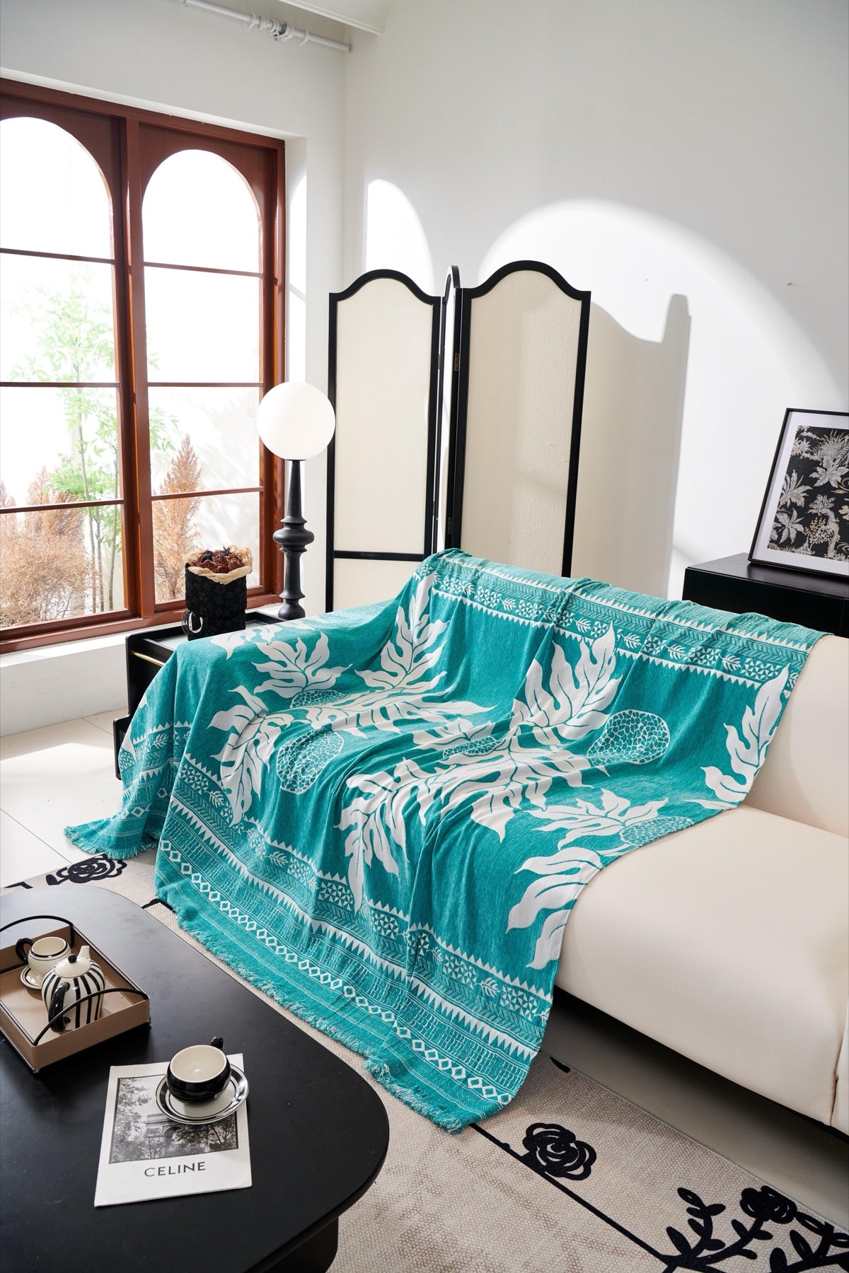 Sofa Decor Amalfi Palm Jacquard Sofa Throw Cover in Aqua Palm - palm jacquard sofa throw cover styled couch cover in Australia, image 29