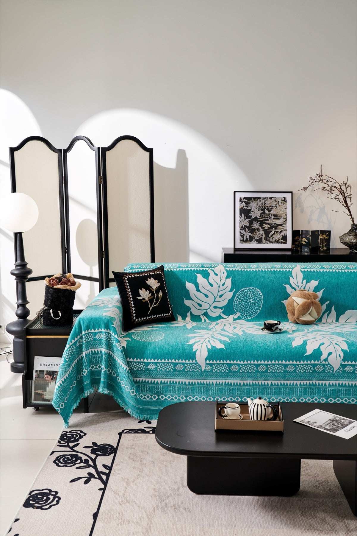 Sofa Decor Amalfi Palm Jacquard Sofa Throw Cover in Aqua Palm - palm jacquard sofa throw cover full sofa styling in Australia, image 31