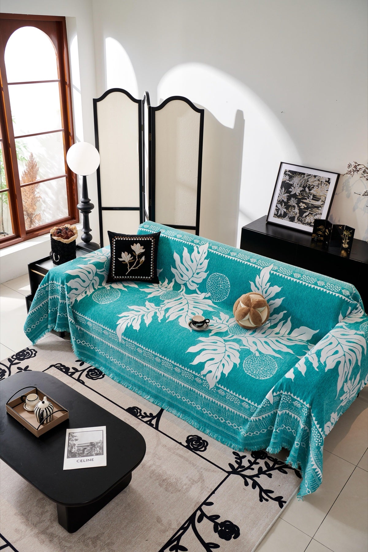 Sofa Decor Amalfi Palm Jacquard Sofa Throw Cover in Aqua Palm - palm jacquard sofa throw cover full sofa styling in Australia, image 35